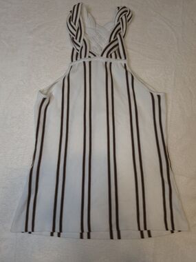 White House Black Market White Tank with Brown And Black Stripe Detail